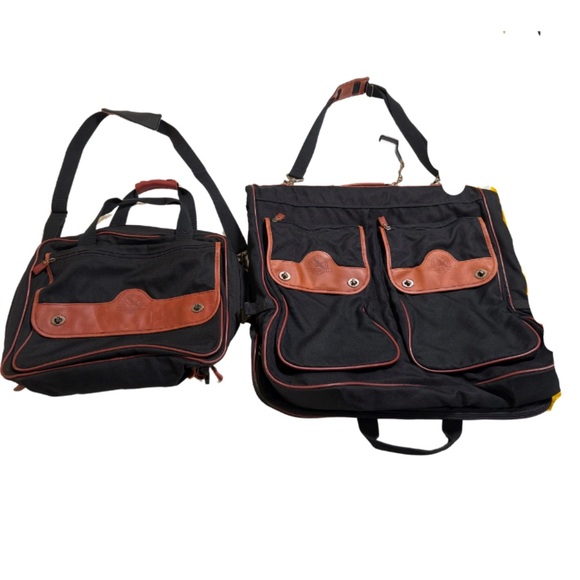 Vintage Eddie Bauer Leather +Canvas Hanging Garment Bag & Matching Carry Bag Set